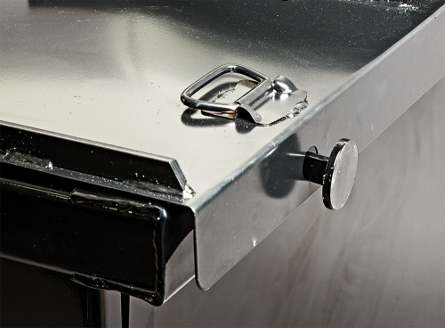 Locking Pin steel folding lid, theft deterrent grease lid, grease bin lid, grease dumpster lid, lockable lid