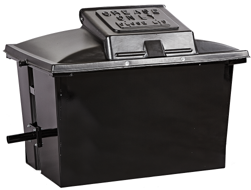Center Dump Lid grease container lid, theft deterrent lid, secure grease lid, plastic grease dumpster lid, grease bin lid, center dump lid, economy lid, grease container top