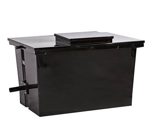 300 Gallon Grease Tank with Standard Steel Center Dump Lid steel center dump lid, grease container top, locking grease container lid, grease bin lid, secure grease lid, grease container lid