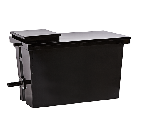 200 Gallon Grease Tank with Standard Steel End Dump Lid Steel end dump lid, standard steel lid for grease container, lid for grease bin, grease dumpster lid, end dump lid, grease bin lid, grease container top